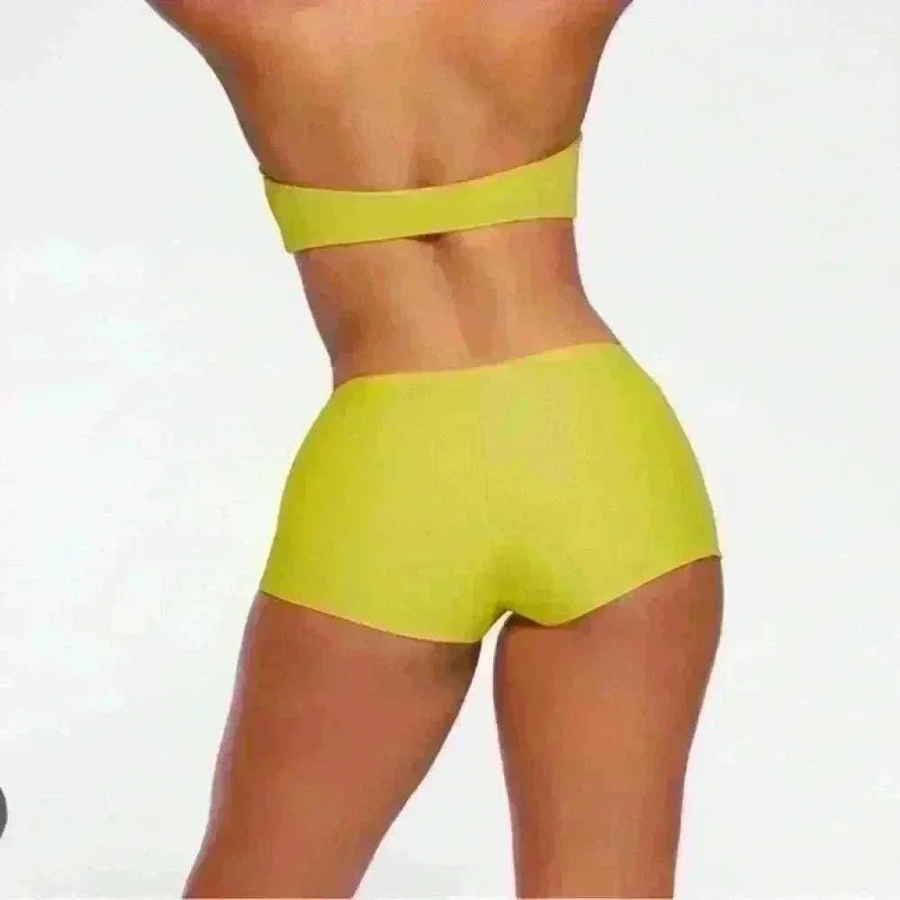 SKIMS NWT Citrus Recycled Swim Cut Out Mid Waist Boyshorts Size 4X